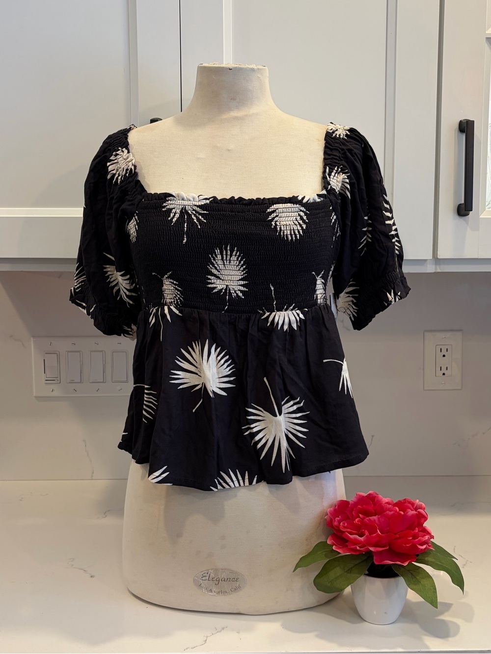 Volcom Black Palm-Print Peplum Top